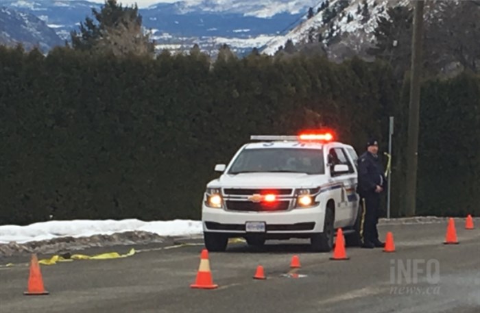 A police officer is protecting the site of a possible explosive device in Kamloops today, Jan. 30.