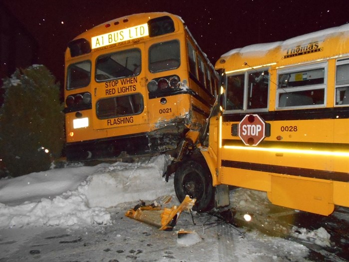 Photos show the extensive damage two school buses sustained after two Kelowna teens allegedly took the vehicles for a ride.