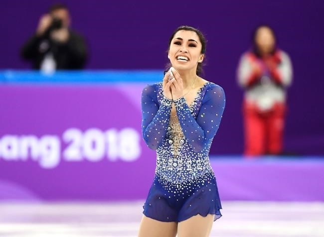 Gabrielle Daleman of Canada reacts following the women's free program in the team figure skating event at the Pyeonchang Winter Olympics Monday, February 12, 2018 in Gangneung, South Korea. 