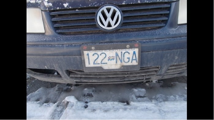 License plate of Thelma Vaughan's car.