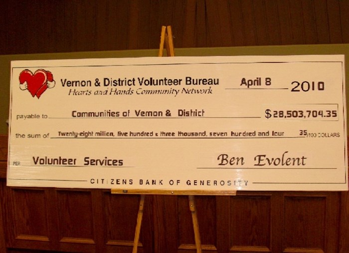 This cheque illustrates the monetary value of volunteer agencies. It was made several years ago. 