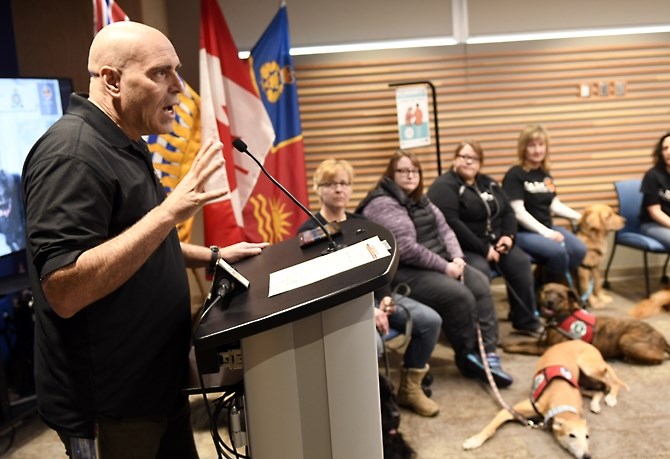 B.A.R.K. director Dr. John-Tyler Binfet was at an announcement today, March 8, 2018 that Kelowna RCMP would be using therapy dogs to help stressed-out staff. 