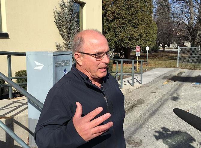 Oliver resident Wayne Belleville expresses relief at the Teneycke verdict in Penticton court this morning, March 15, 2018.
