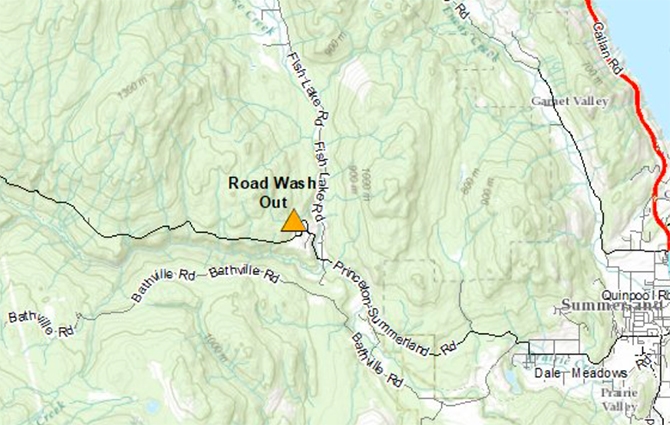 Location of washout on the Princeton-Summerland Road.