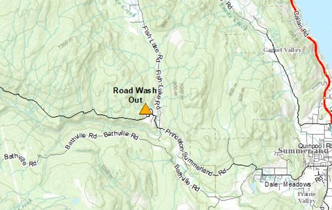 Location of washout on the Princeton-Summerland Road.
