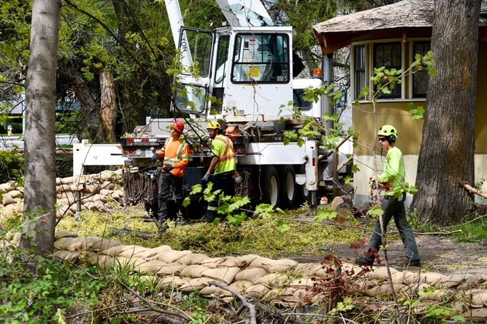 Work crews remove trees and vegetation along Mill Creek in Kelowna, Wednesday, May 2, 2018.