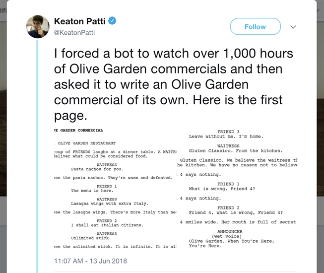 Trending Now Robot Generated Olive Garden Commercial In Video