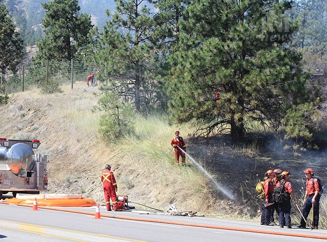 Crews are battling a wildfire that broke out this morning near Highway 97 at Kaleden junction.