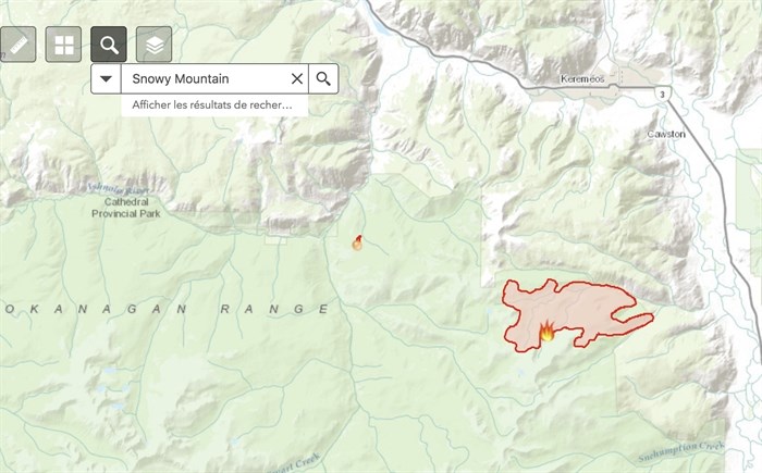 A screenshot from B.C. Wildfire's interactive map. 