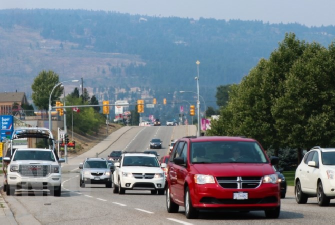 Facing west on Highway 97 in Kelowna, smoke from wildfires across the province is posing a moderate air quality risk to the Central Okanagan.