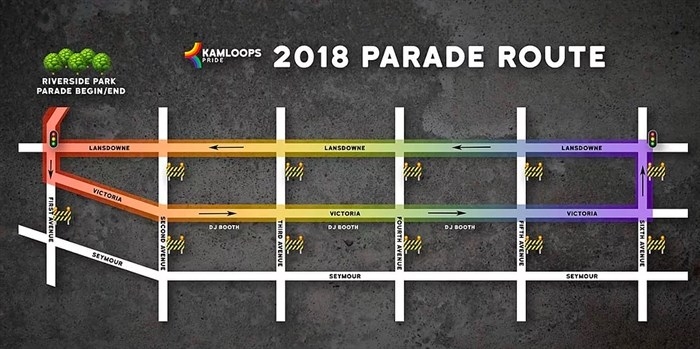 Parade route for the Aug. 26 Pride parade in Kamloops.