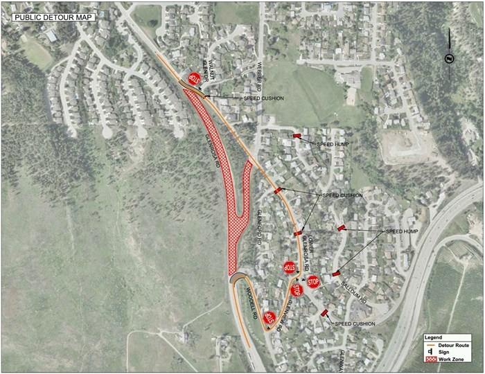 A map of the detours in West Kelowna.