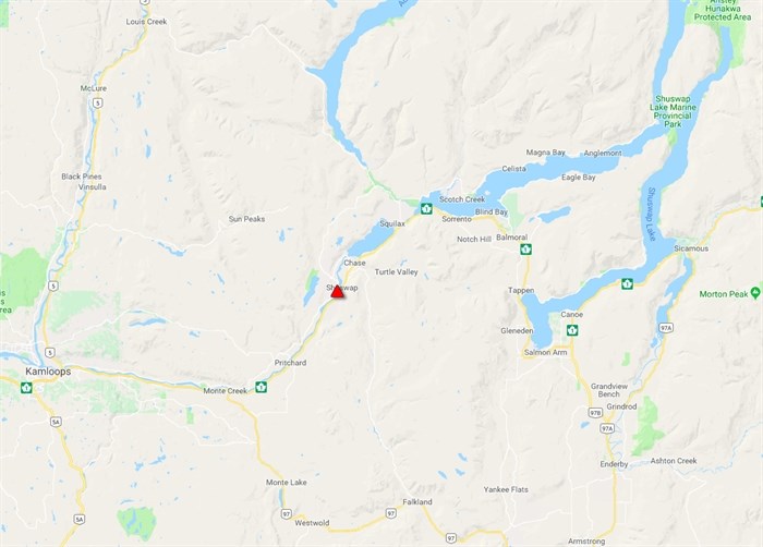 Road closure on Highway 1 in the Shuswap.
