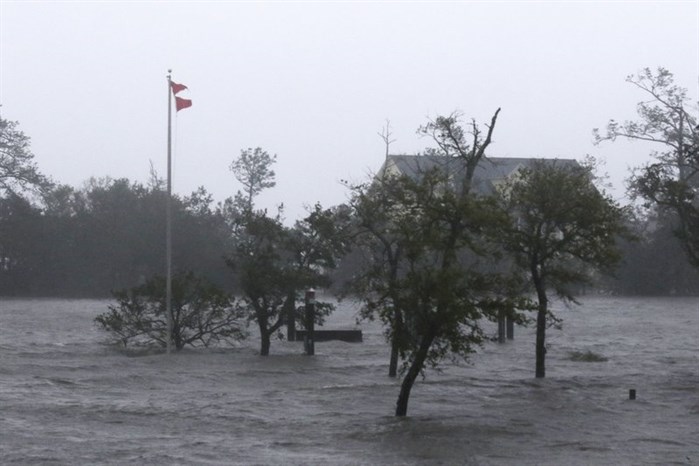 High winds and storm surge from Hurricane Florence hits Swansboro N.C.,Friday, Sept. 14, 2018.

