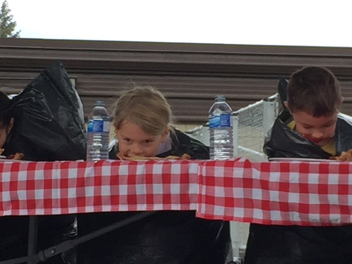 Face down at the pie eating contest during Overlander's Day, Sunday, Sept. 23, 2018.