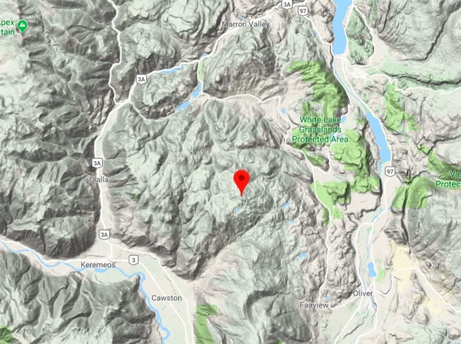Orofino Mountain is located west of Oliver and east of Keremeos.