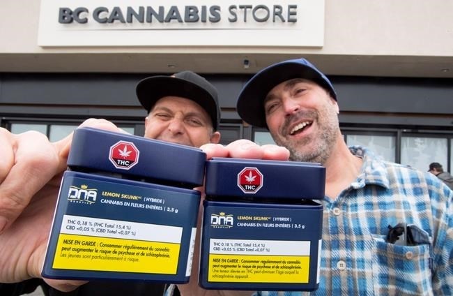 These two American men were among the opening day shoppers at B.C.'s first legal cannabis store in Kamloops last October. 