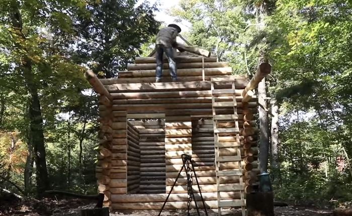 Log Cabin Building TIMELAPSE Built By ONE MAN Alone In The Forest 