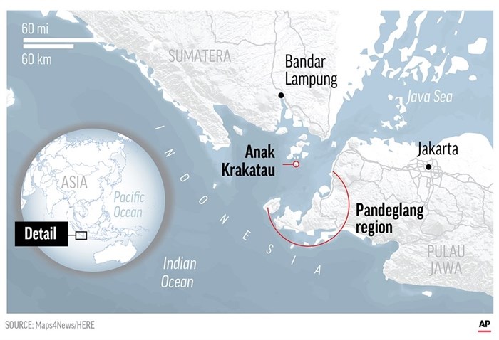 The worst-affected area was the Pandeglang region of Java's Banten province, which encompasses Ujung Kulon National Park and popular beaches, according to local reports.