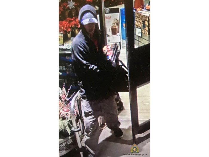 This photo was previously released by RCMP of a suspect wanted in a meat theft at a Kelowna Safeway, Dec. 13, 2019.