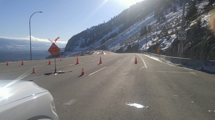 Highway 97 north of Summerland remains closed until further notice. Pictured in this submitted photo is what you'll see looking south at the northern end of the highway closure.