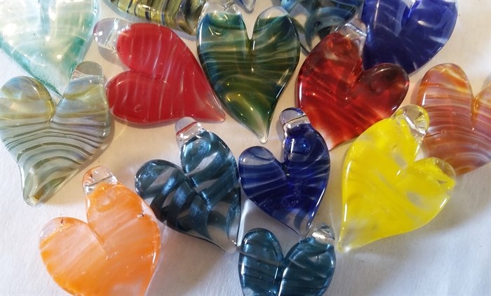 Helen Kovacs' memorial hearts are glass jewellery beads which contain cremated ashes.