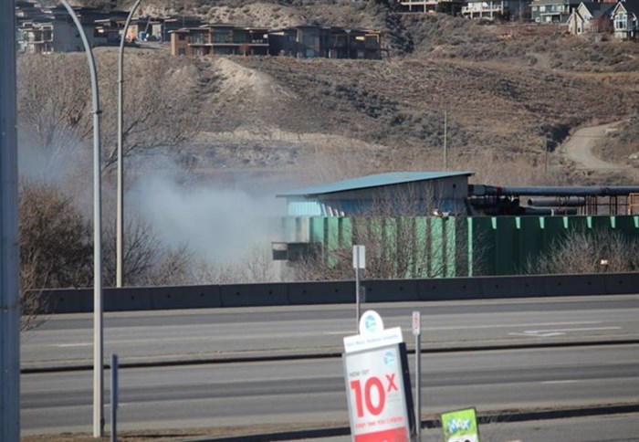 Smoke can be seen coming from Emterra Environmental in Kamloops on Tuesday, March 19, 2019.
