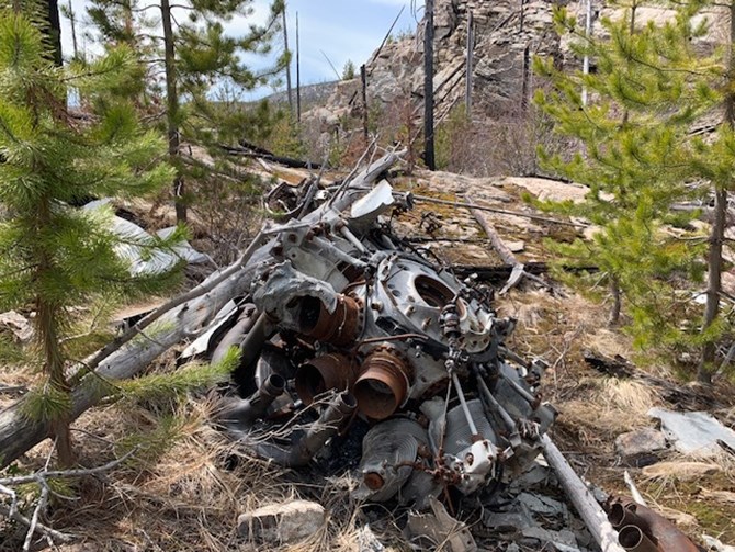 A photo of one of the downed DC-3s engines on Okanagan Mountain.