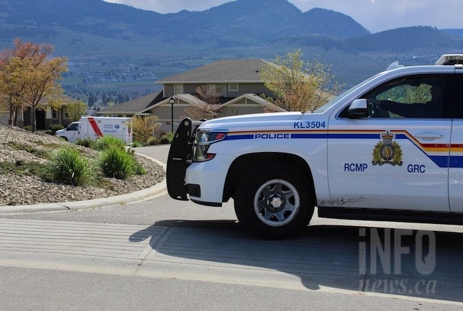 An RCMP truck blocks the entrance to Monashee Place, Monday, April 29, 2019 during a standoff with a suspect.