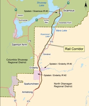 A map of the proposed trail from Sicamous to Armstrong.