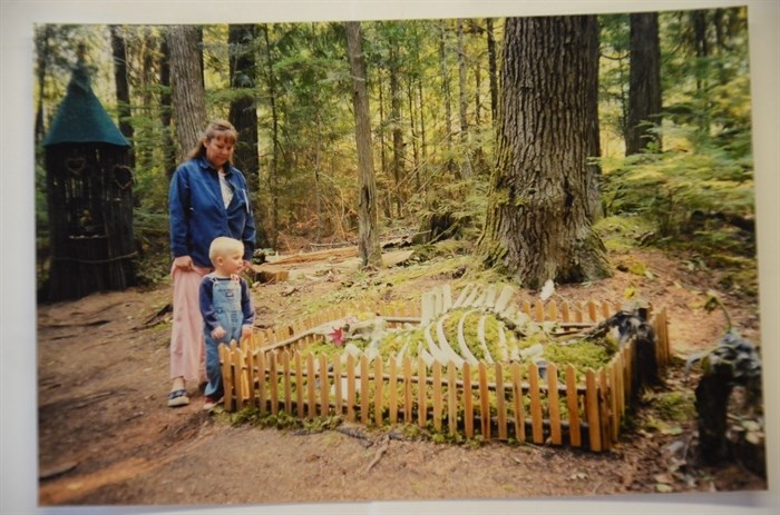 Rhonda Briggs and her nephew Anders Poppleton at the skeleton graveyard.
