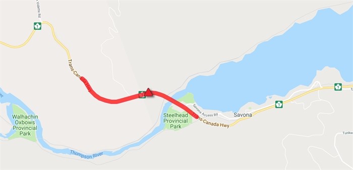 An area of Highway 1 near Savona is currently closed off due to limited visibility caused by a grass fire on June 5, 2019.