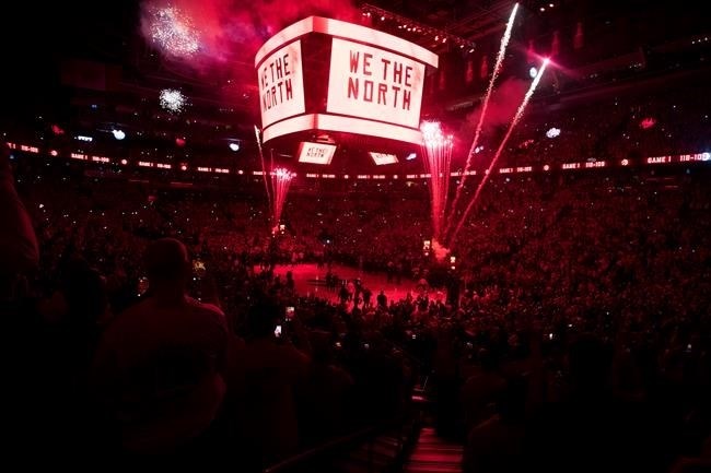 Fans watch as fireworks are set off ahead of first half of Game 5 NBA Finals basketball action between the Toronto Raptors and the Golden State Warriors in Toronto on Monday, June 10, 2019. 