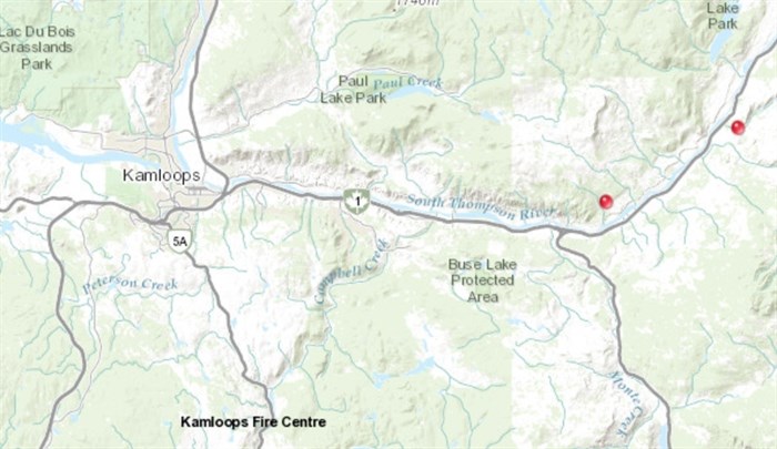 Two wildfires have ignited east of Kamloops.