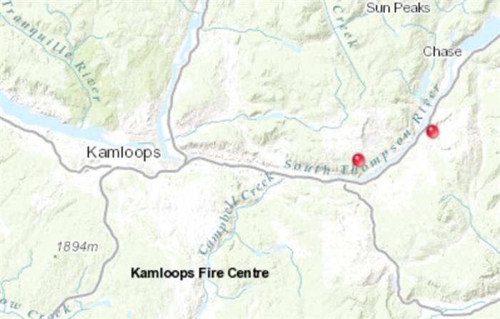 Crews continue to work on two suspected lightning-caused wildfires east of Kamloops on June 14, 2019. The McNulty Road fire is currently being held and the Harper Creek Fire is still listed as out of control.