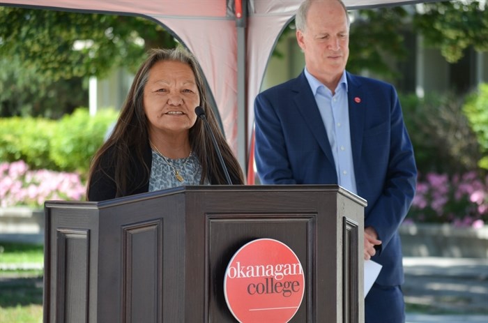 Westbank First Nation Chief Roxanne Lindley, left, with Okanagan College president Jim Hamilton.
