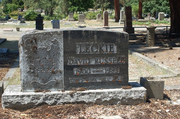 The grave of past Kelowna mayor David Russel Leckie.