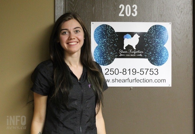 Shear Furfection Dog Salon is located at unit 203-1490 Pearson Place. The name Shear Furfection comes from the type of scissors she uses. 