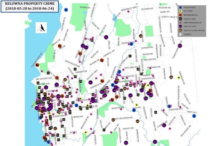 Crime Stoppers map of crimes from May 28 to June 24, 2018