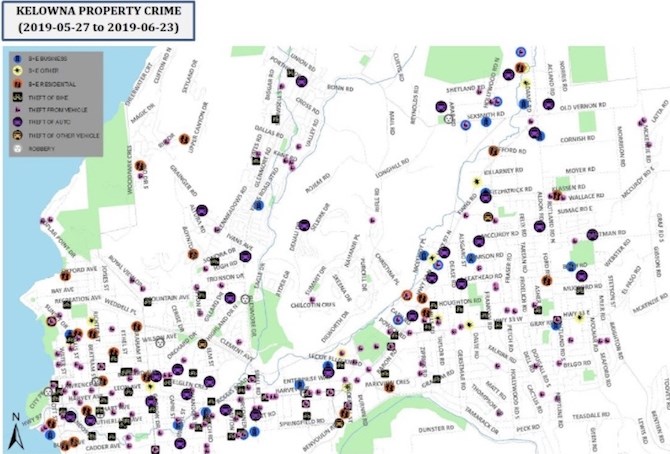 Crime Stoppers map of crimes from May 27 to June 23, 2019