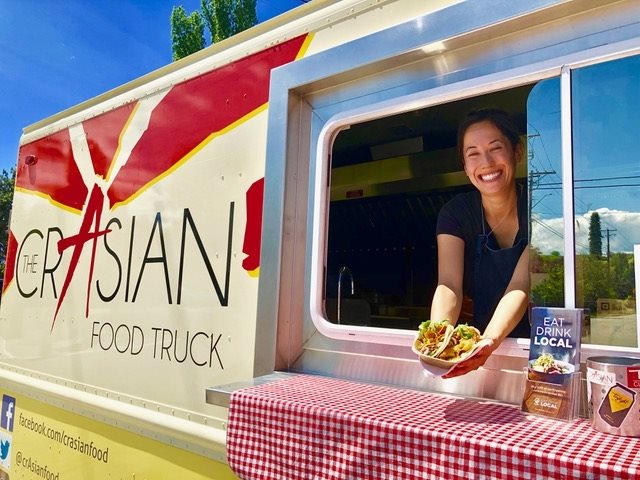 Courtney in her CRAsian Food Truck - a delicious destination at the market with the best fish tacos ever!