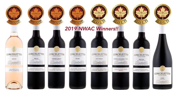 Corcelettes Estate Winery lineup of winning wines