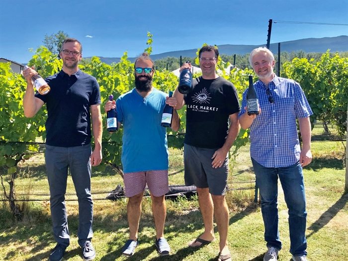 Garagiste winemakers (l-r) Michal Mosny- Winemakers CUT, Costa Gavaris-Rigour & Whimsy, Rob Hammersley-Black Market Wine Co., Rob Westbury- Nagging Doubt Winery