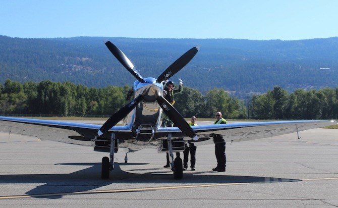 Pilot Steve Brooks was cheered after landing the Silver Spitfire at the Kelowna airport, Thursday, Sept. 5, 2019.