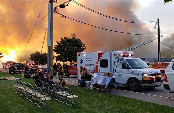 Kamloops Fire Rescue fire crews spent hours battling the blaze at Parkcrest Elementary School in Kamloops, Thursday, Sept. 5, 2019.