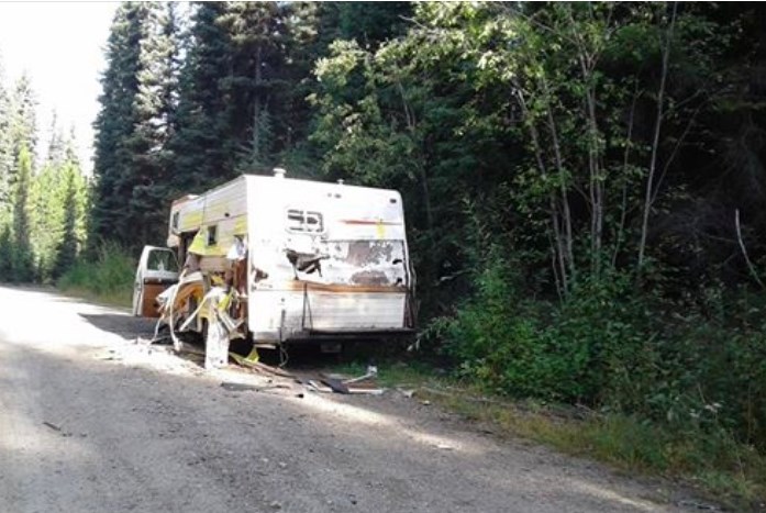 This abandoned RV has been on the James Lake Road for quite some time and is being slowly picked apart.