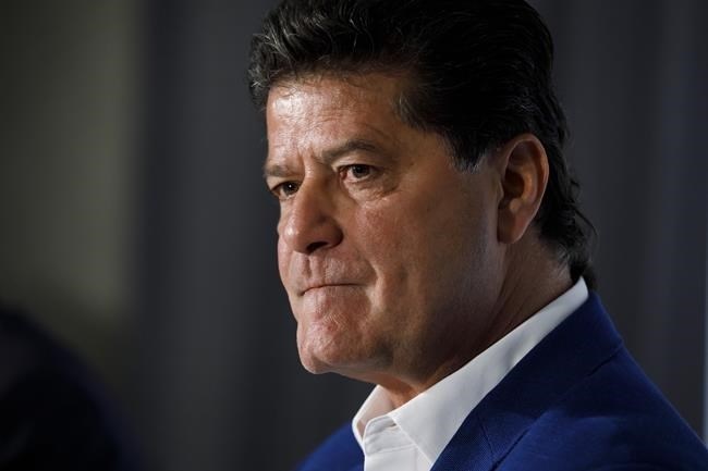 Unifor president Jerry Dias attends a press conference announcing GM's investment in the Oshawa assembly plant, in Toronto, Wednesday, May 8, 2019. Dias says the massive autoworker strike that hit General Motors in the U.S. today could migrate to Canada next year if trust is not restored. 