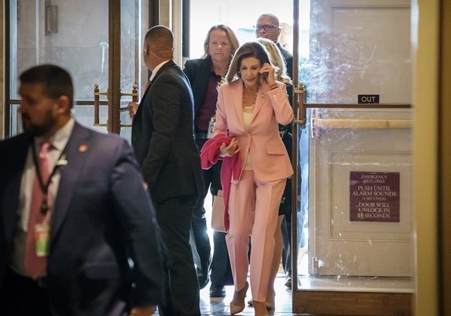 Speaker of the House Nancy Pelosi, D-Calif., arrives at the Capitol in Washington, as she manages the impeachment inquiry of President Donald Trump, Friday, Sept. 27, 2019. 