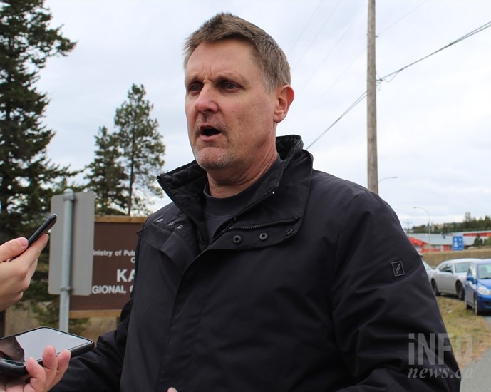 Dean Purdy, vice president and chair of the corrections and sheriff services with the B.C. Government and Service Employees’ Union, speaking to media outside of Kamloops Regional Correctional Centre on Thursday, Oct. 17, 2019.