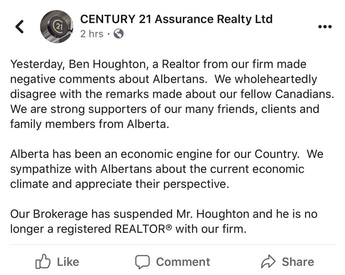 The statement circulated by Century 21 Assurance Realty. 